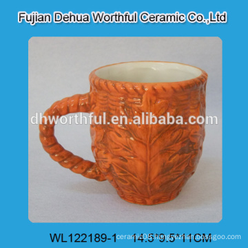2016 new arrival ceramic tea mug with embossed design